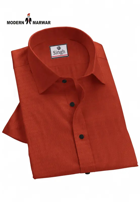 Modern Marwar premium men's shirt in vibrant orange color with a classic collar and button details
