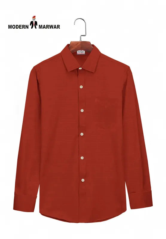Premium men's shirt in rich red color with classic collar and button front by Modern Marwar