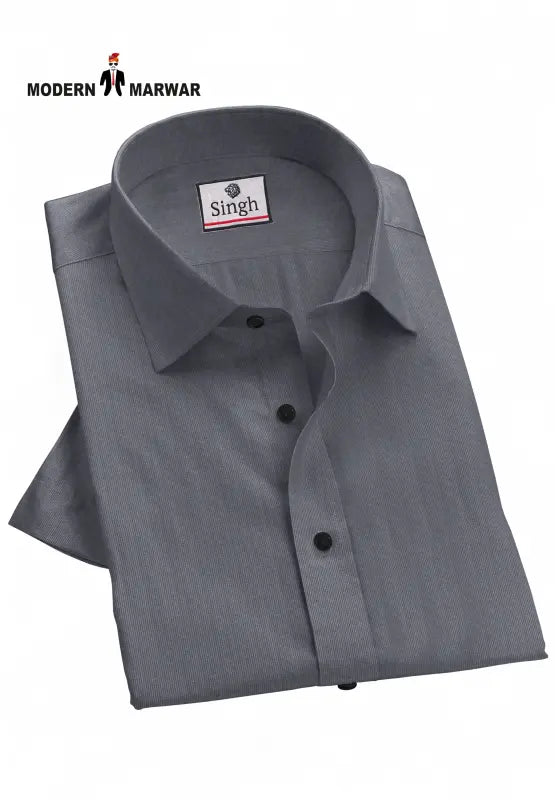 Folded premium men's shirts in dark gray color from Modern Marwar with stylish button-down collar