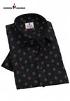 Premium men's shirts online featuring a black design with a stylish bee pattern from Modern Marwar