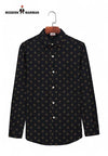Stylish black premium men's shirt online with intricate pattern and button-down collar