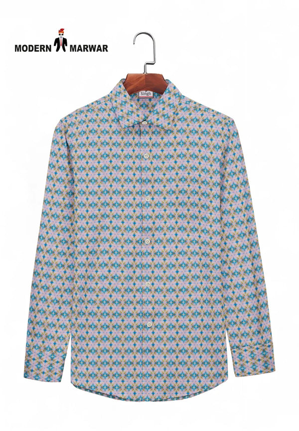 Modern Marwar Premium Men's Shirts Online with Colorful Geometric Print and Classic Collar