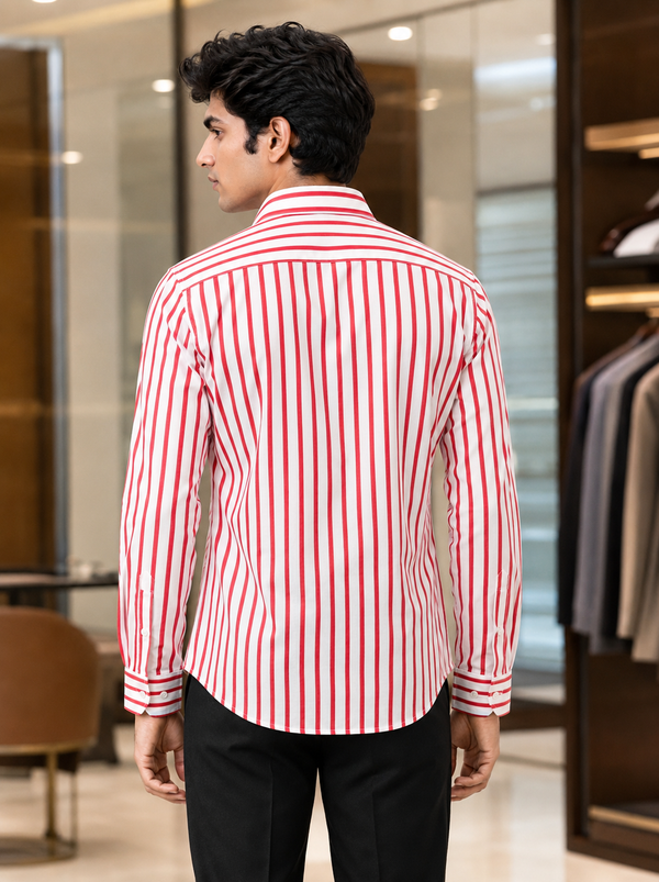 SINGH red and white striped men's shirt back view