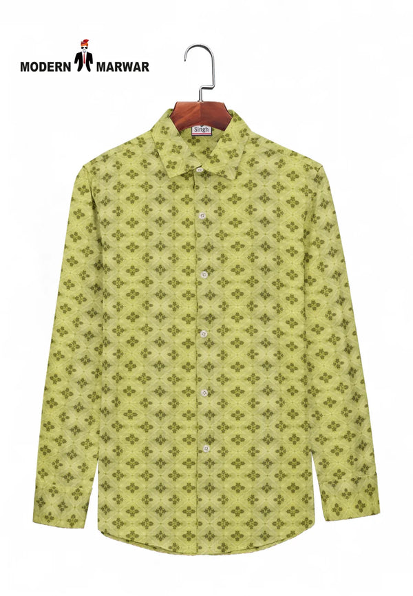 Sanganeri print shirt men in green with a stylish pattern, perfect for casual wear