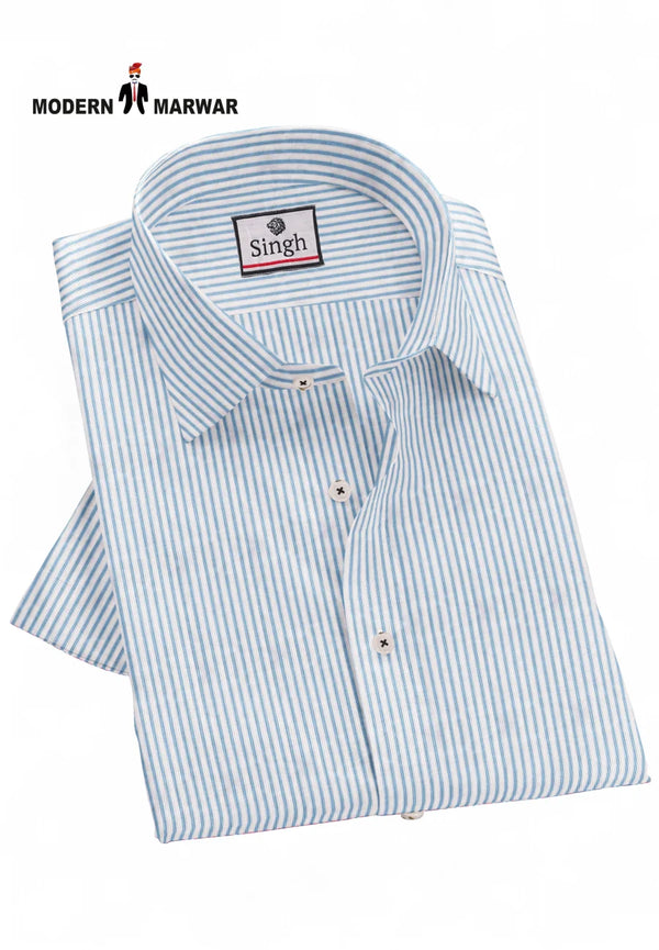 Light blue striped formal shirt for men by Modern Marwar with a classic collar and buttons