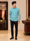 SINGH turquoise and white striped men's shirt FG06620-4 full front lifestyle view