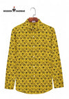 Singh yellow printed shirt for men with black floral pattern and button-down front