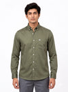 Men's plain shirt in olive green cotton, front view showcasing the stylish design