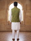 Mens Koti in Green Printed Fabric from Singh, shown from the back, featuring the SPAADAA KOTI-FF-1 design