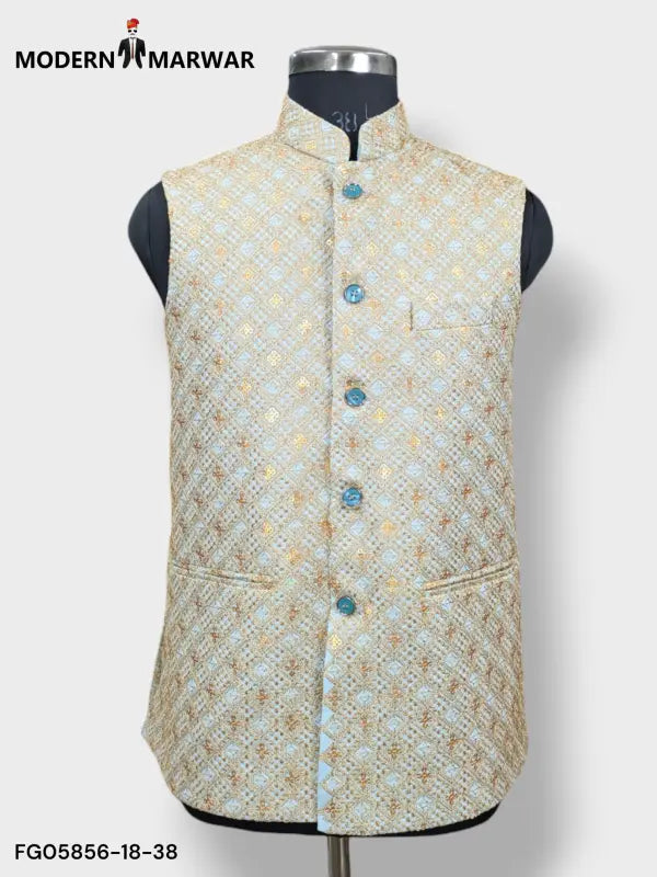 SPAADAA KOTI FF jacket in beige with intricate patterns and stylish collar for modern men