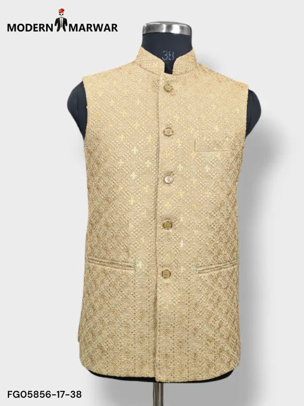 SPAADAA KOTI FF jacket by Modern Marwar in light beige with textured design and button details