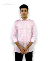 Modern Marwar stylish kurta for men in pink with decorative pattern and buttoned pockets