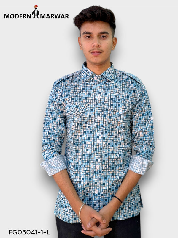 Men's hunting shirts by Modern Marwar featuring a stylish check pattern and front pockets