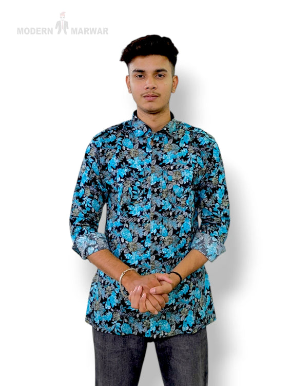 Modern Marwar men's hunting shirts in floral pattern with button-down collar for stylish outdoor wear