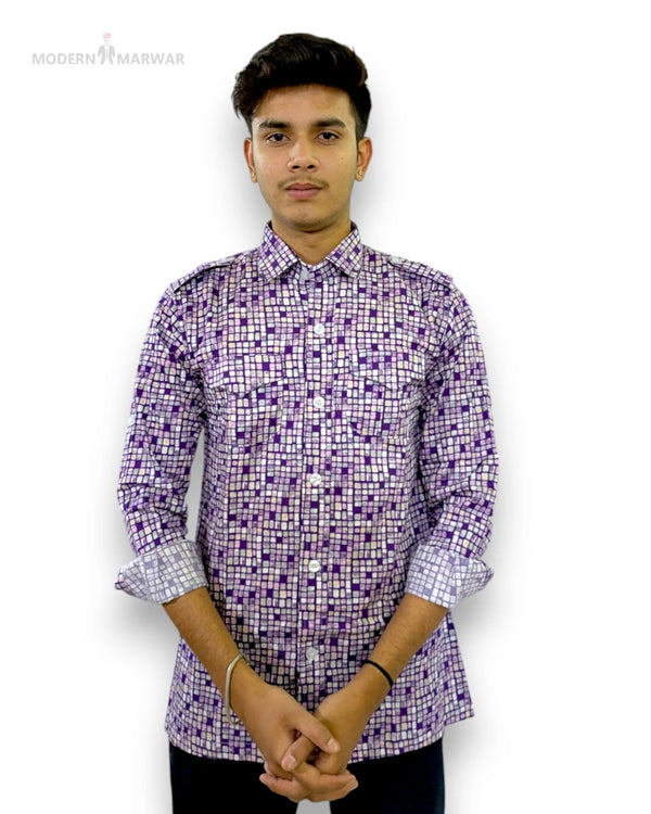 Stylish Modern Marwar men's hunting shirts in purple pattern for outdoor adventures