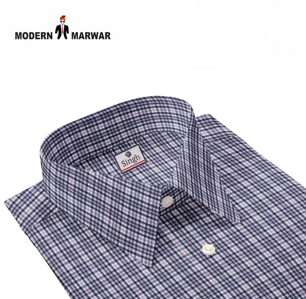 Tommy Hilfiger men's shirt in navy check pattern with a classic collar and button details
