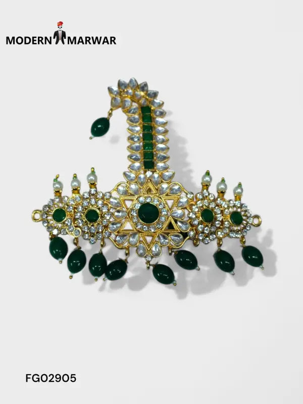 Beautiful traditional Indian hair accessory with intricate design and green gemstones from Modern Marwar