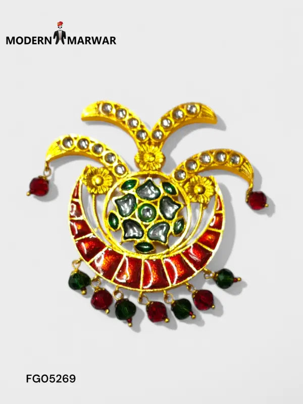 Traditional jewelry brooch by Modern Marwar with colorful stones and intricate gold design