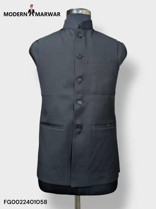 Modern Marwar M Nahru Jacket in black, a stylish traditional koti for men with a sleek design