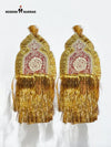 Traditional men's accessories with intricate designs and golden fringes, perfect for ethnic wear.