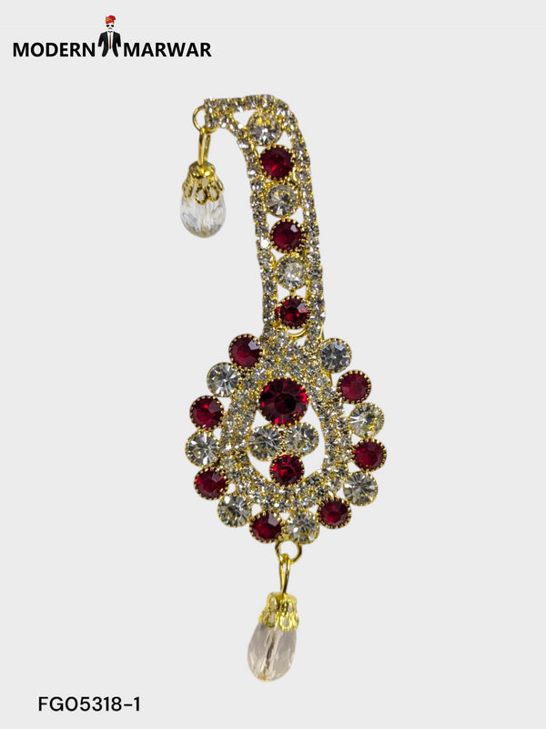 Stunning traditional men's jewelry with intricate design featuring red and clear stones