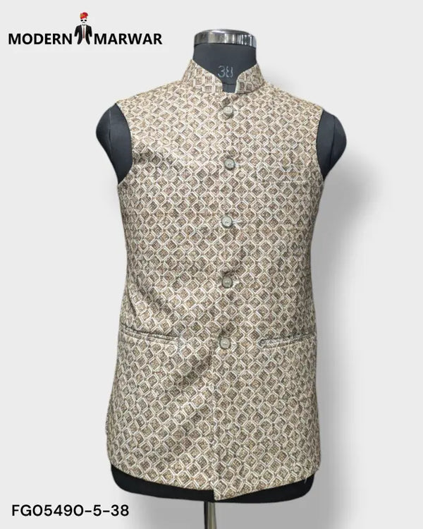 Modern Marwar M Nahru Jacket featuring intricate patterns, a stylish traditional men's vest design