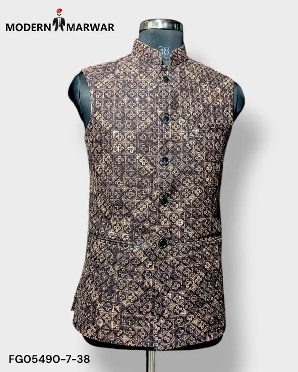 Modern Marwar M Nahru Jacket in intricate design, perfect as a traditional men's vest for festive occasions