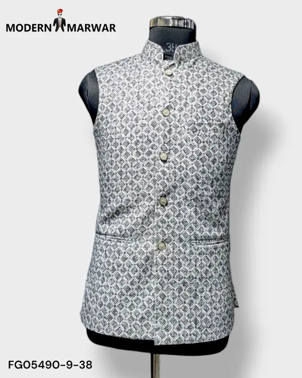 Modern Marwar M Nahru Jacket, a stylish traditional men's vest with intricate patterns and a chic fit