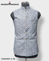 Modern Marwar M Nahru Jacket in white with blue patterns, a stylish traditional men's vest