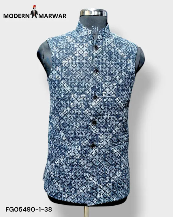 Modern Marwar M Nahru Jacket featuring intricate patterns as a traditional men's vest