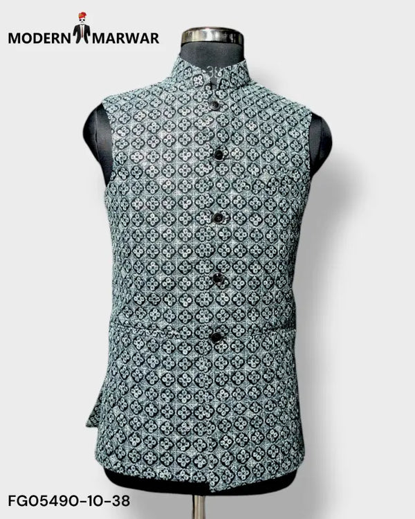 Modern Marwar M Nahru Jacket with intricate pattern, perfect as a traditional men's vest