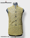 Modern Marwar M Nahru Jacket in Yellow with Intricate Pattern, a perfect traditional men's vest