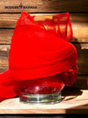 Modern Marwar Red Traditional Safa Turban Draped Elegantly Over a Glass Pot