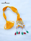 Vibrant yellow traditional talwar dori with decorative beads and tassels for traditional attire