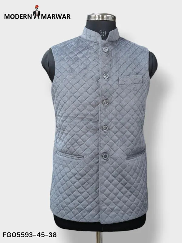 Modern Marwar M Nahru Jacket in grey featuring velvet koti chex pattern for stylish layering