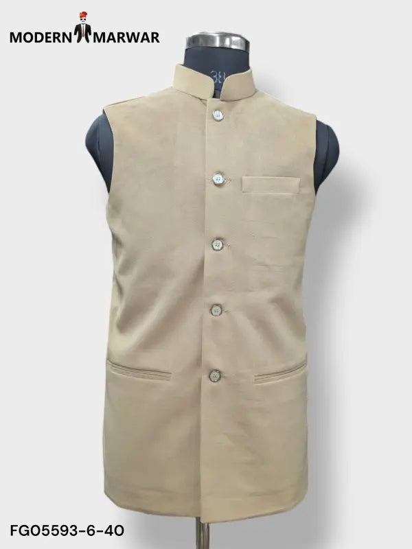 Modern Marwar M Nahru Jacket in beige, stylish and elegant velvet koti for men