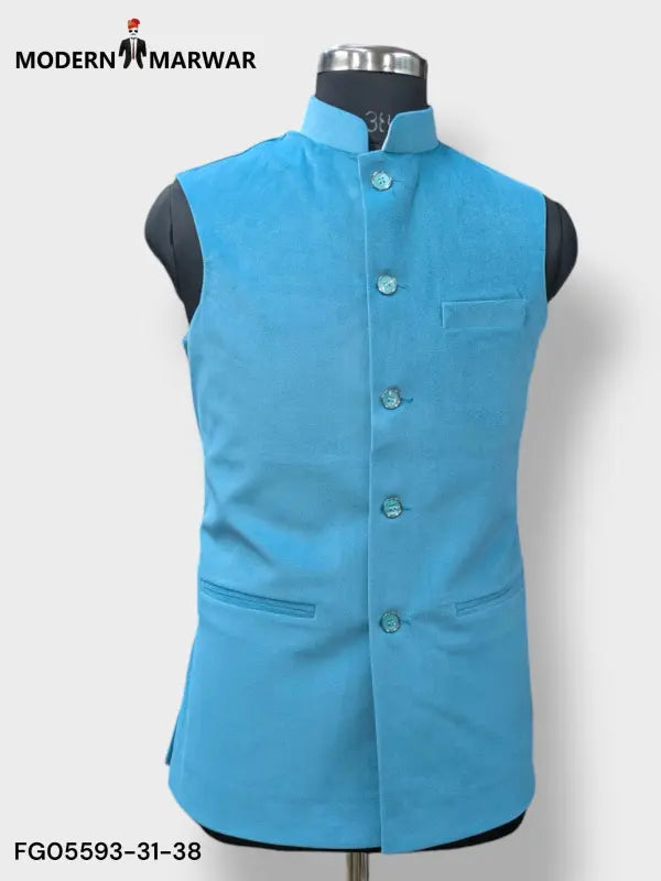 Modern Marwar M Nahru Jacket in blue velvet koti for men with a sleek design and tailored fit