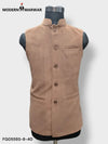 Modern Marwar M Nahru Jacket in tan, a stylish velvet koti for men, ideal for festive occasions.