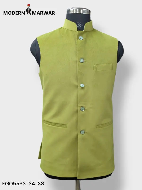 Modern Marwar M Nahru Jacket in lime green, a stylish velvet koti for men with elegant detailing