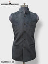 Modern Marwar M Nahru Jacket in dark gray velvet koti for men with button details and sleek design
