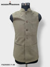 Beige Modern Marwar M Nahru Jacket, a stylish velvet koti for men with buttons and pockets