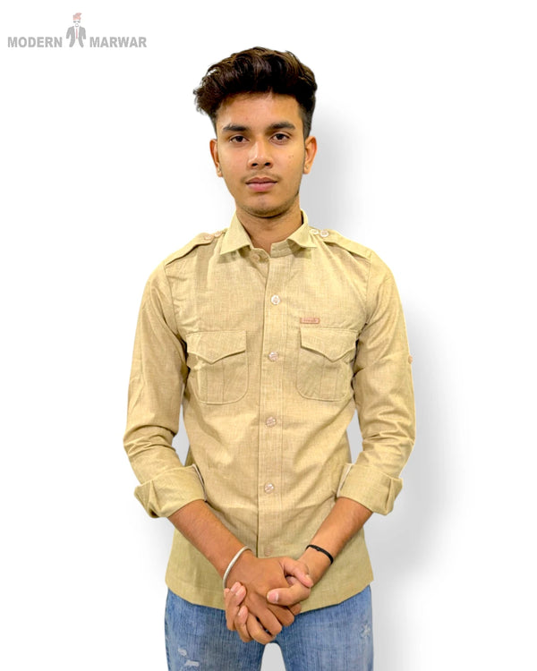 Modern Marwar Men's Casual Shirts in Light Brown with Button Pockets and Stylish Design
