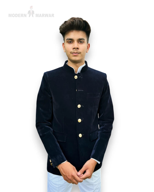 Men's Jodhpuri Suit from Modern Marwar, a stylish velvet coat suit for weddings in navy blue