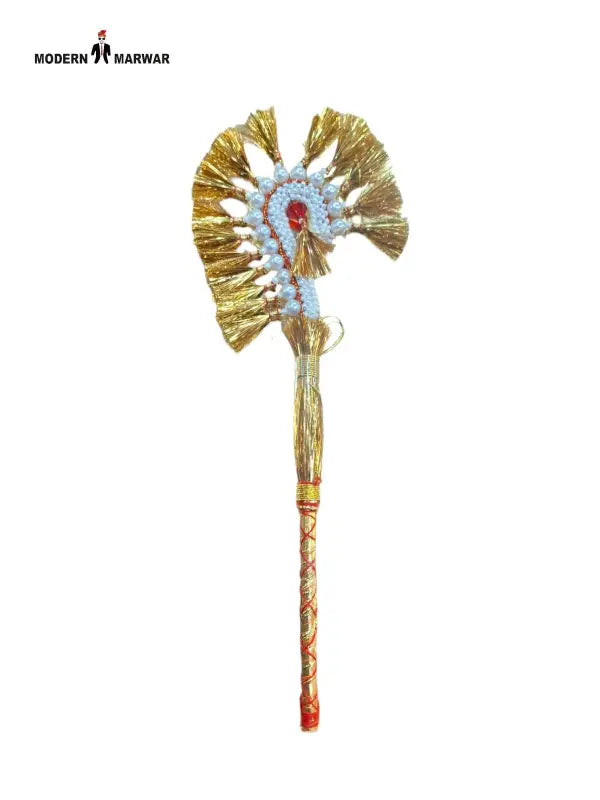 Elegant golden turra for weddings with intricate designs and vibrant colors for festive celebrations