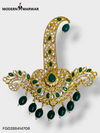 Elegant Modern Marwar wedding sherwani brooch adorned with green and white gemstones