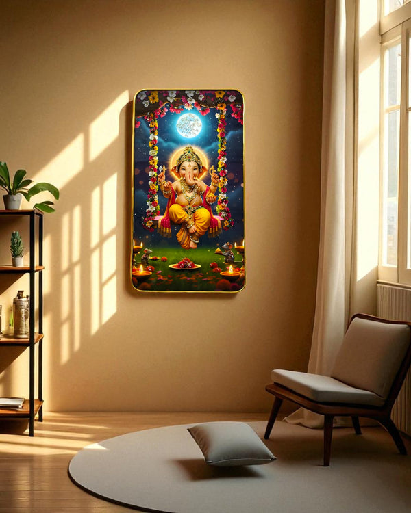 Ganesh Ji Photo Frame Crystal Glossy