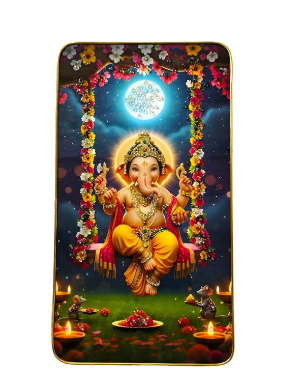 Ganesh Ji Photo Frame Crystal Glossy