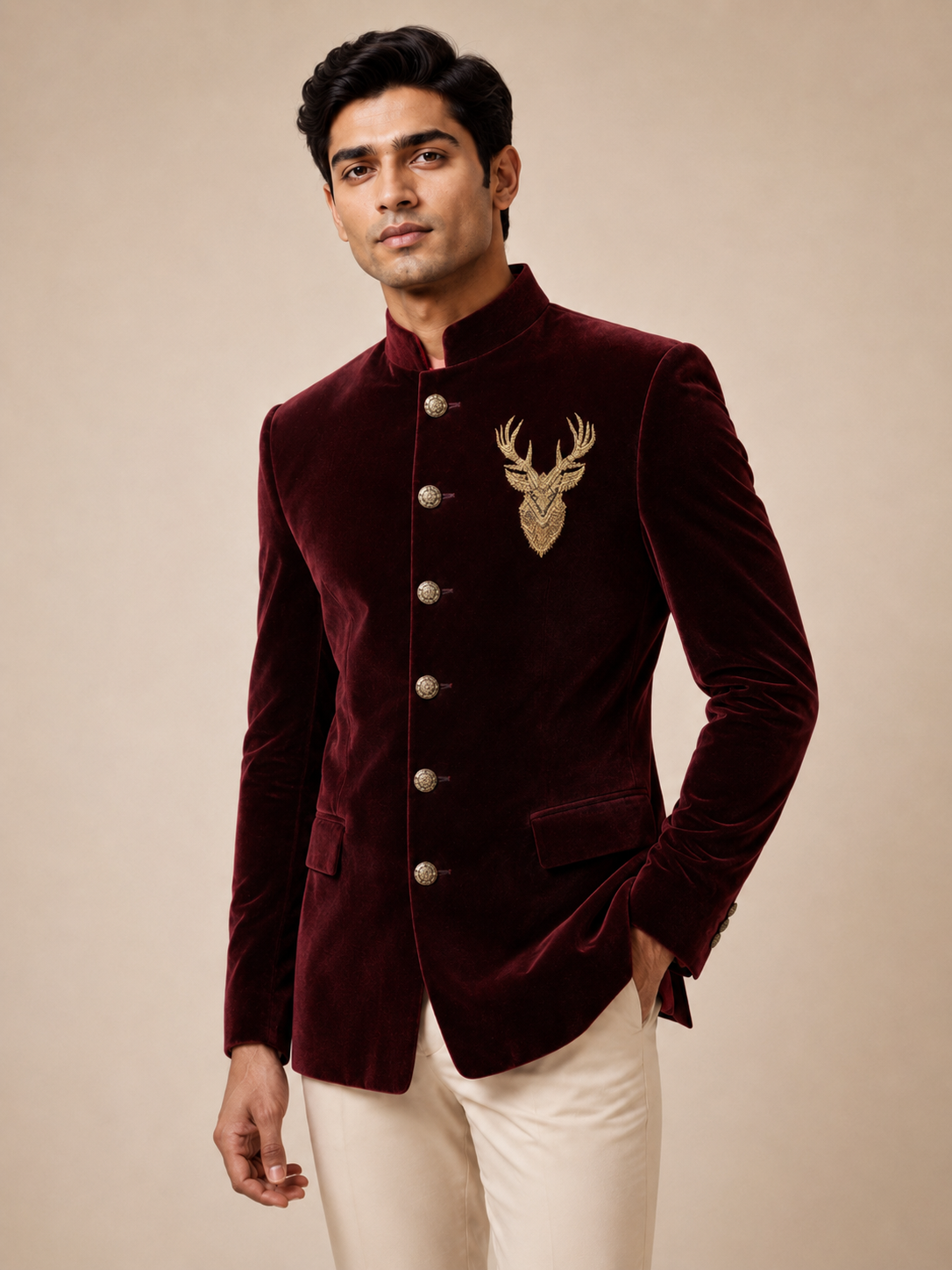 HARD VELVET JODHPURI SUIT WITH DEAR