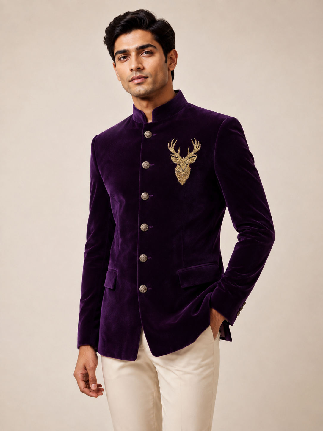 HARD VELVET JODHPURI SUIT WITH DEAR