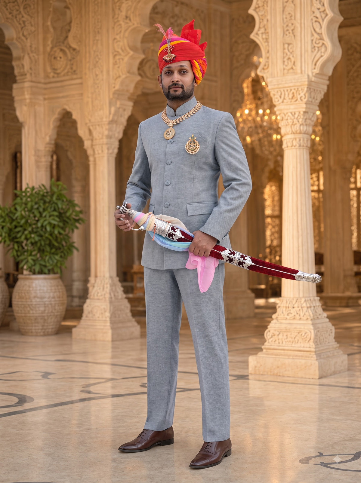 Men's Rajputi Jodhpuri Suit, color no. 14, full-length front view